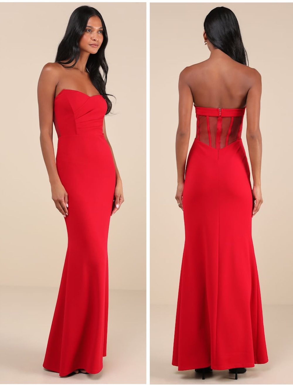 Lulus Iconic Arrival Red Strapless Bustier Mermaid Maxi Dress Size Medium NWT